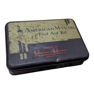 Johnson & Johnson American Mutual First Aid‎ Metal Tin Vintage Antique USA